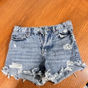 wild fable Light Blue Distressed High-Rise Denim Shorts